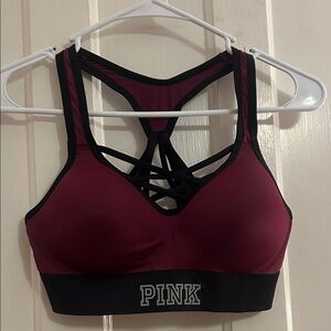PINK Victoria's Secret Maroon and Black Sports Bra